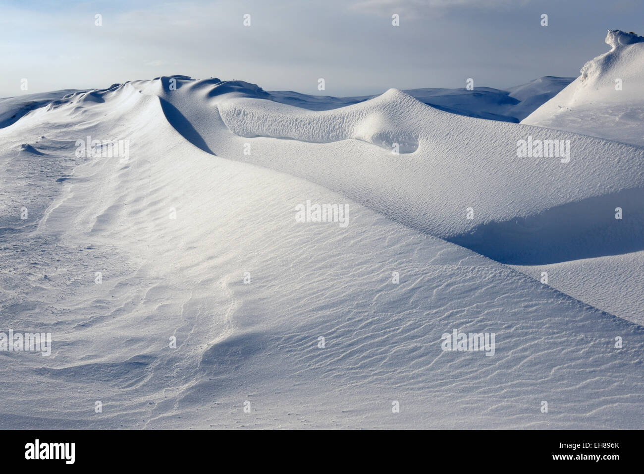 Lines and shades in a snowy landscape, Varanger penninsula, Nowrway. Stock Photo