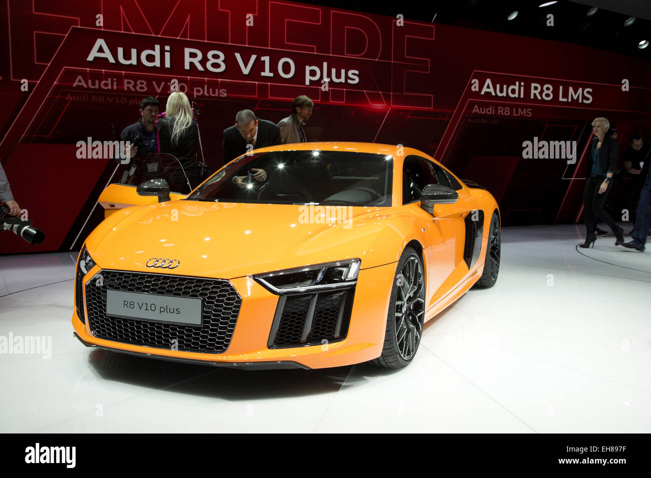 Audi R8 V10 plus at the Geneva motor show 2015 Stock Photo