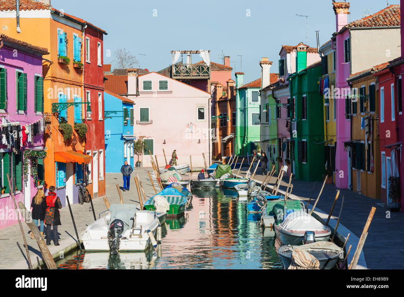 Multi coloured canal side houses in Burano, Venice, UNESCO World Heritage Site, Veneto, Italy, Europe Stock Photo