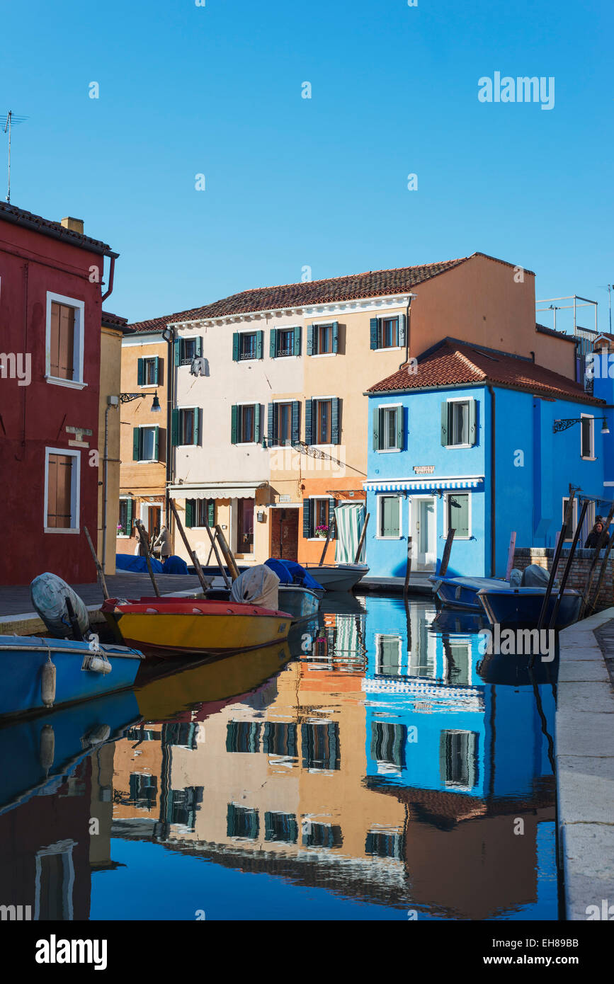 Multi coloured canal side houses, Burano, Venice, UNESCO World Heritage Site, Veneto, Italy, Europe Stock Photo