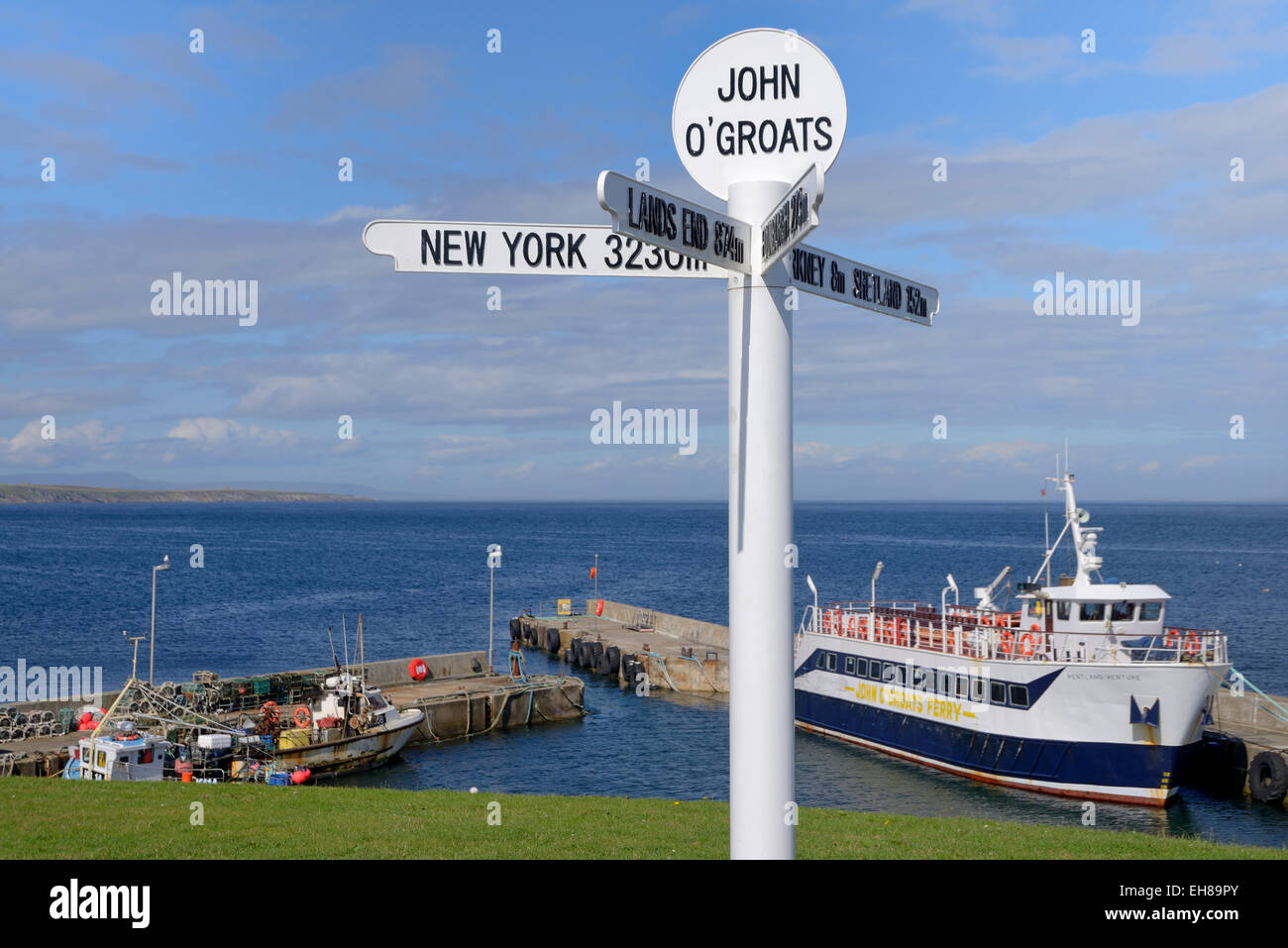Famous multi directional signpost, John O'Groats, Caithness, Highland Region, Scotland, United Kingdom, Europe Stock Photo
