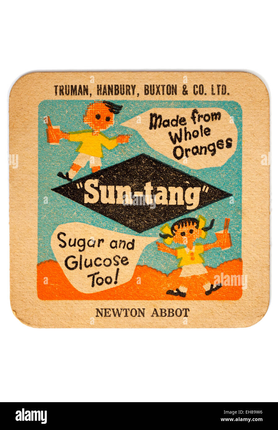 Vintage Beermat Advertising Sun-Tang Soft Drinks from Truman Hanbury and Buxton Breweries Stock Photo