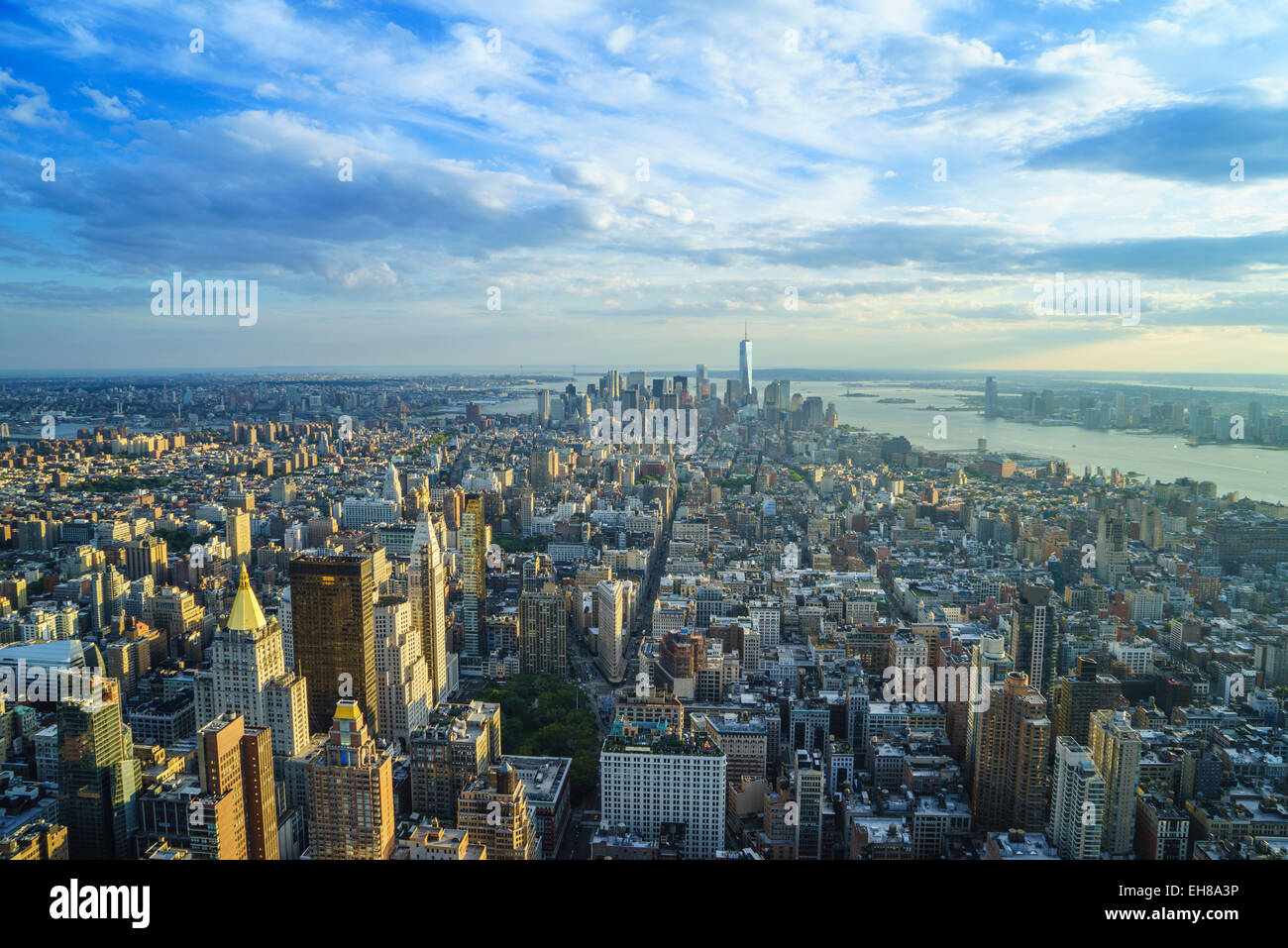 Skyline looking south towards Lower Manhattan, One World Trade Center in view, Manhattan, New York City, New York, USA Stock Photo