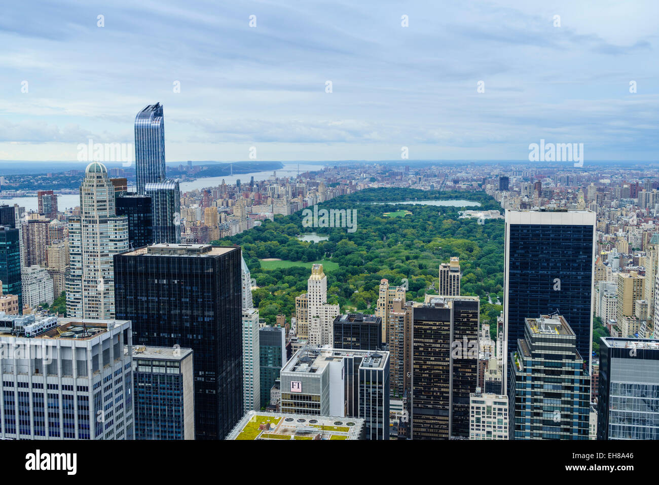 High angle view overlooking Central Park, Manhattan, New York City, New York, United States of America, North America Stock Photo