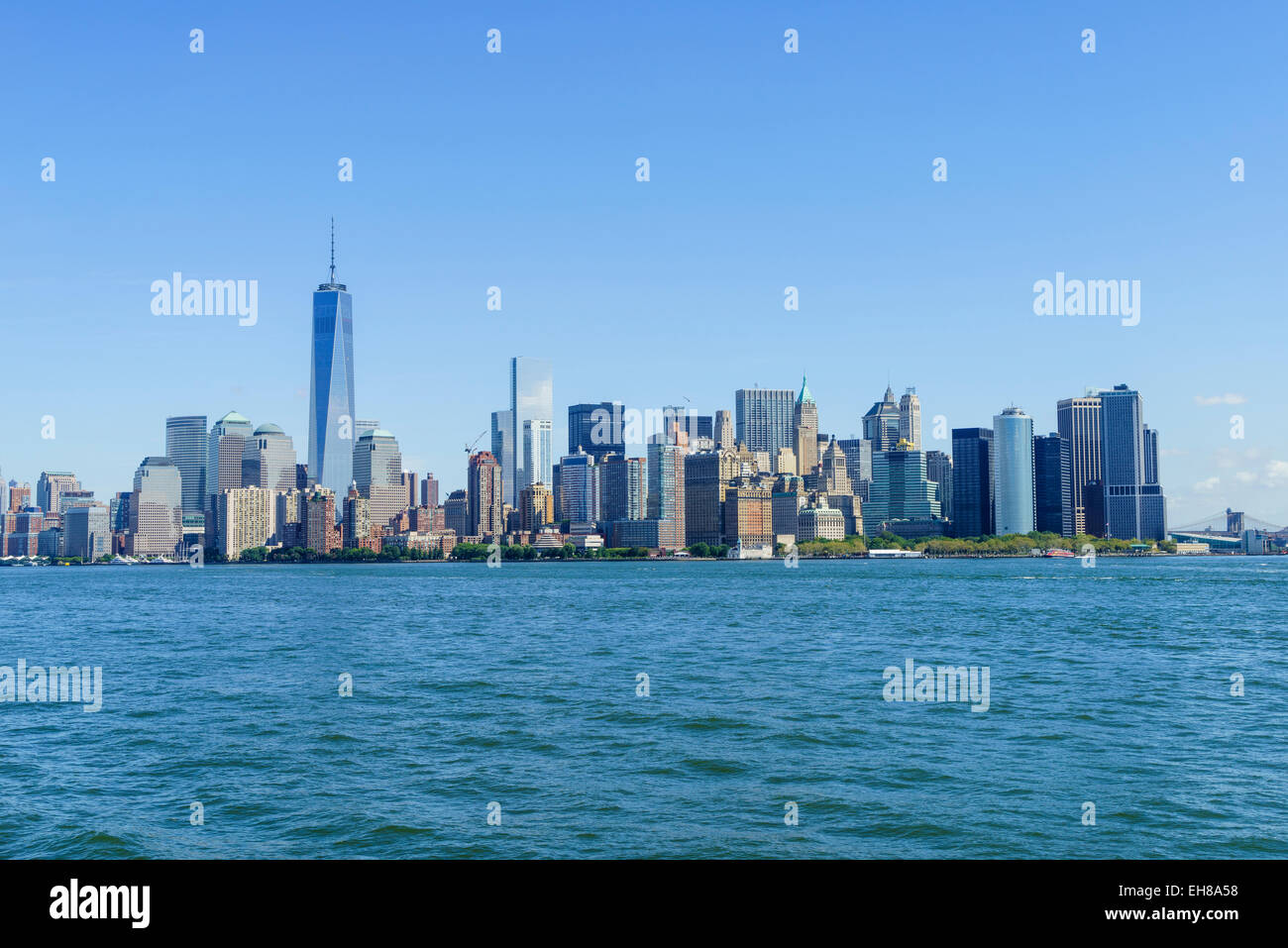 Lower Manhattan skyline with One World Trade Center viewed from Hudson River, New York City, New York, USA Stock Photo