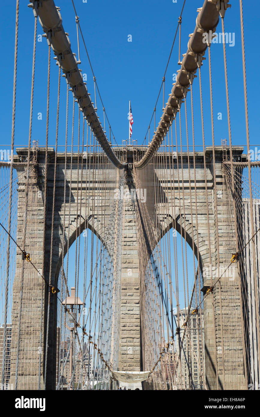 Brooklyn Bridge detail, Brooklyn, New York City, New York, United States of America, North America Stock Photo