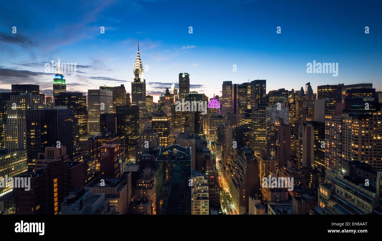 Manhattan skyline with the Chrysler Building and Empire State Building at dusk, New York, USA Stock Photo