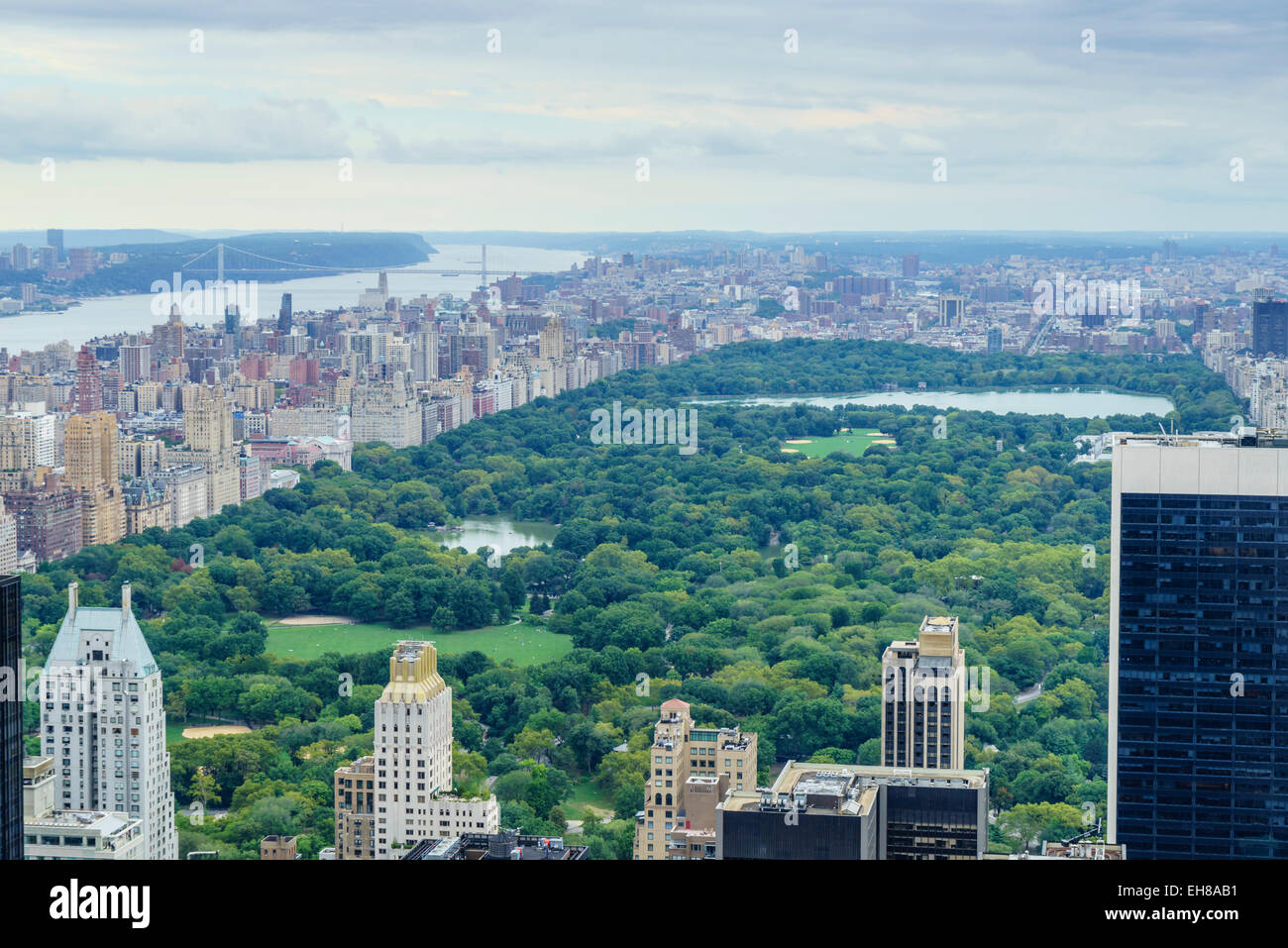 High angle view over Central Park looking north, New York, United States of America, North America Stock Photo