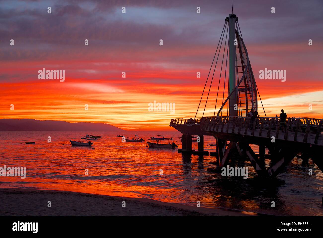 Promenade and beach in Downtown at sunset, Puerto Vallarta, Jalisco, Mexico, North America Stock Photo