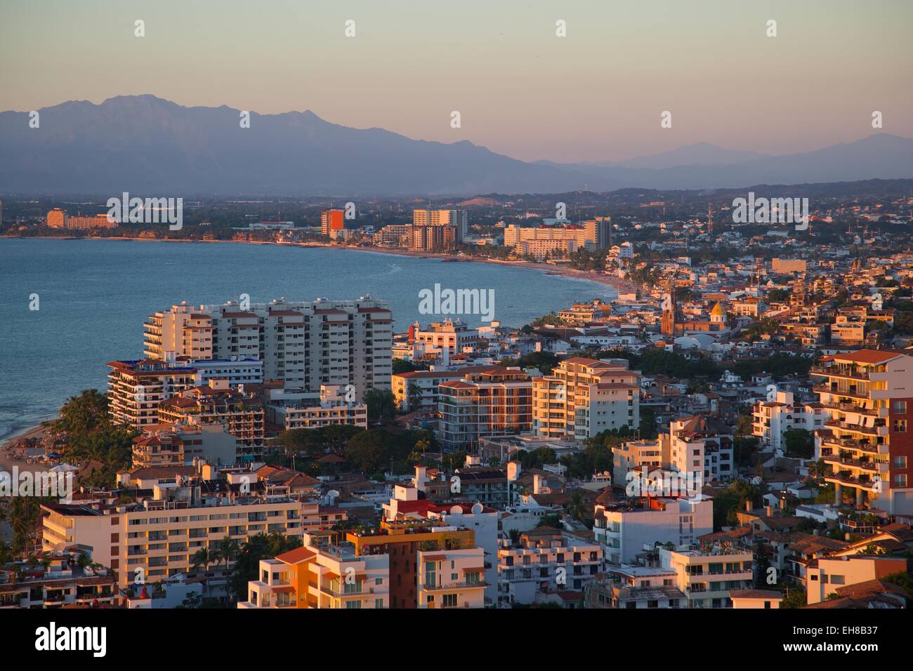 View over Downtown at sunset, Puerto Vallarta, Jalisco, Mexico, North America Stock Photo