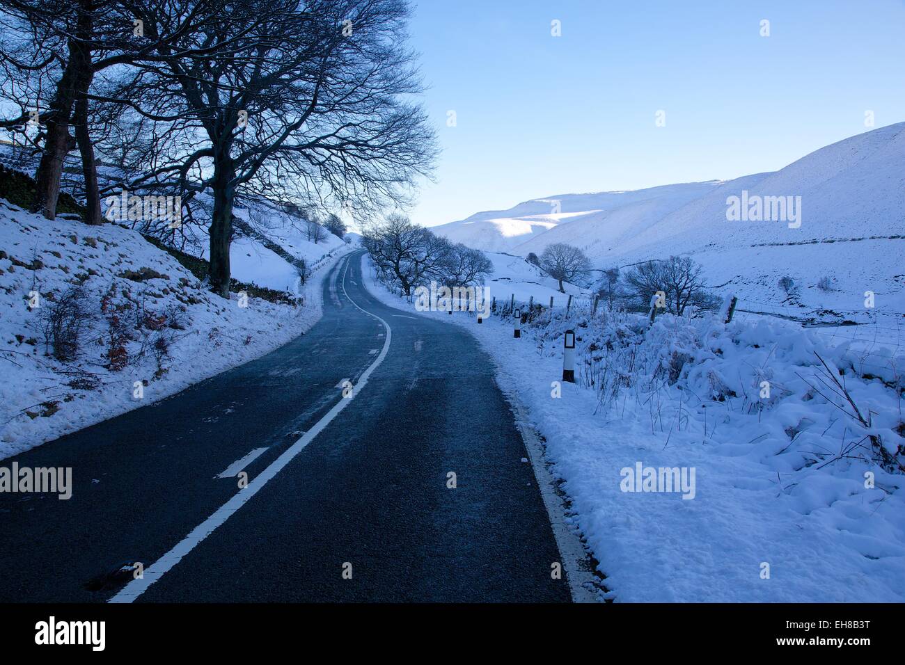 Snow scene on Snake Pass, Peak District National Park, Derbyshire