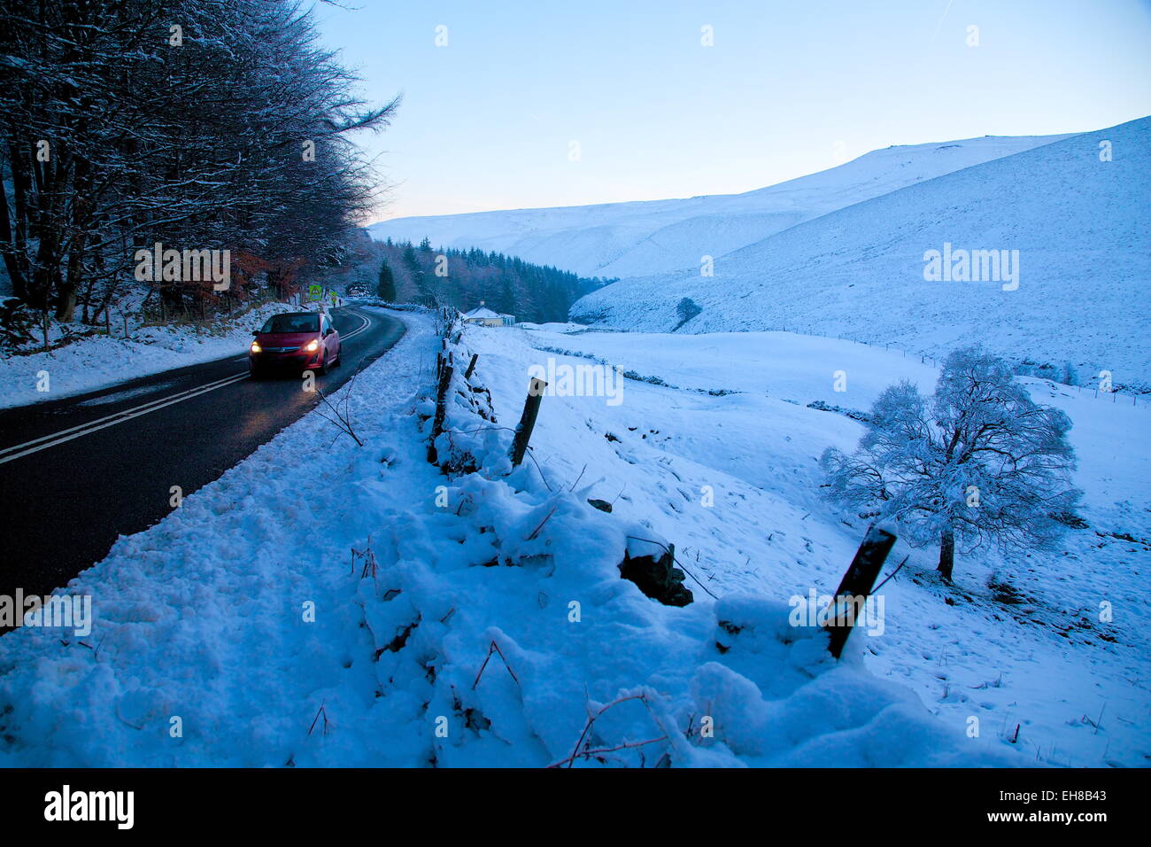 Snow scene on Snake Pass, Peak District National Park, Derbyshire