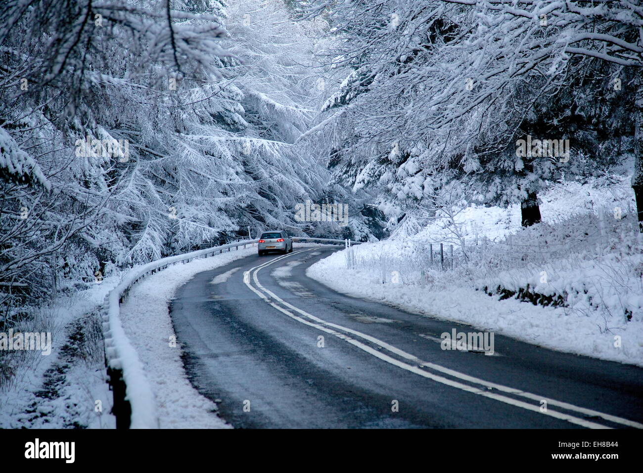 Road in snow, Peak District National Park, Derbyshire, England, United Kingdom, Europe Stock Photo