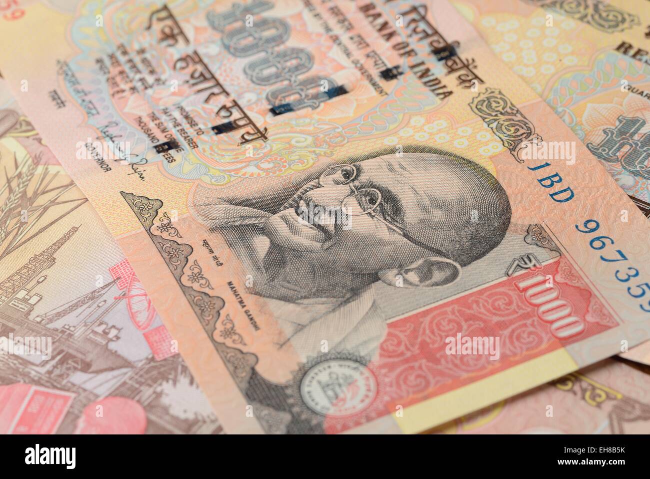 Thousand Rupee Indian currency  from Mahatma Gandhi series Stock Photo