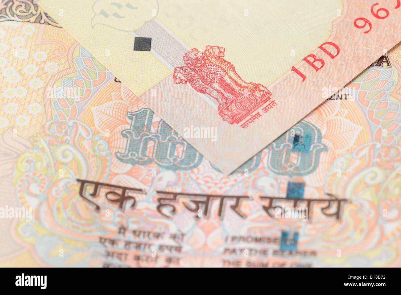 Indian Currency of One Thousand Rupees. Stock Photo