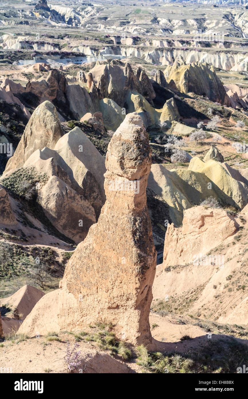Fairy chimney rock formation and unusual arid, rocky landscape near ...