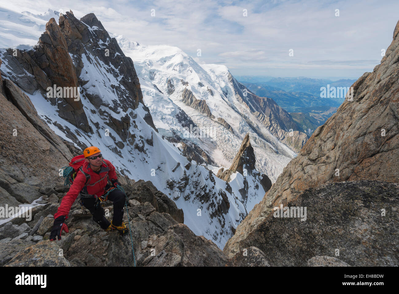 Europe, France, Haute Savoie, Rhone Alps, Chamonix, Cosmique Arete on Aiguille du Midi (MR) Stock Photo