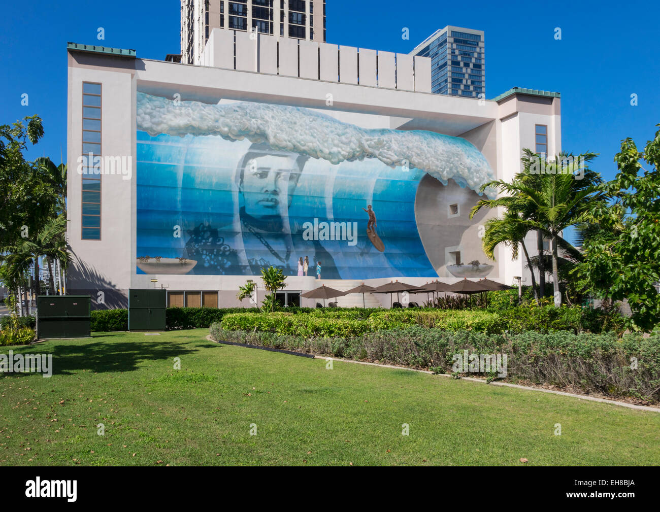 Famous wall mural known as Mana Nalu or Spirit of the Wave in Honolulu, Oahu, Hawaii Stock Photo