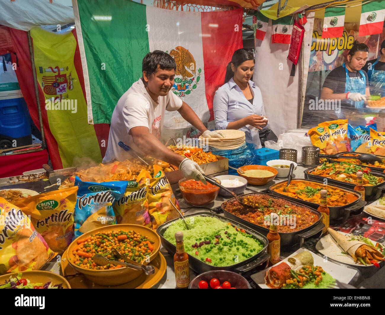 Mexican food stall in Brick Lane Market, London, England, UK Stock Photo