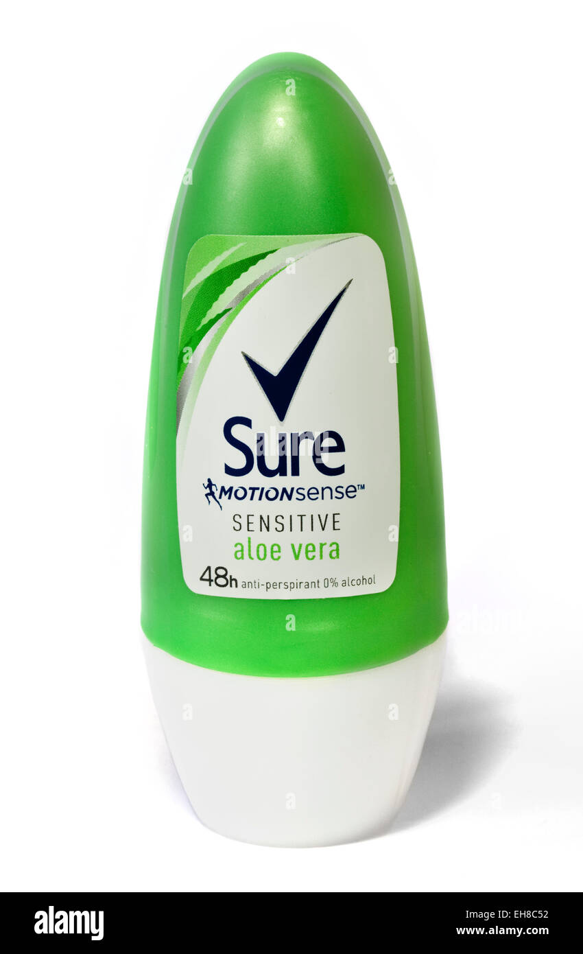 Sure Motion Sense Sensitive Aloe Vera Antiperspirant Deodorant Roll-On Stock Photo