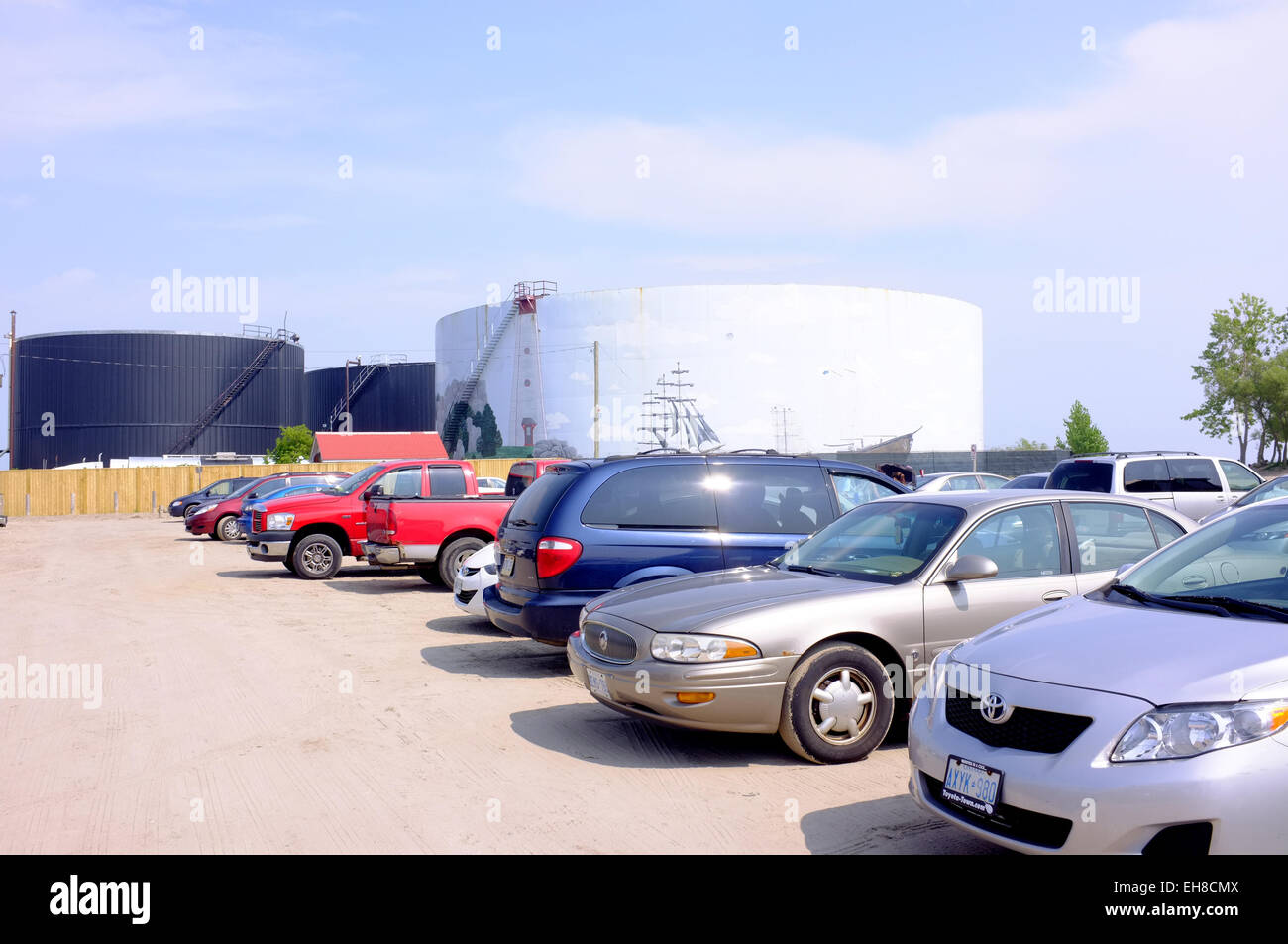 Cars parked at a beach car park in Port Stanley, Ontario in Canada