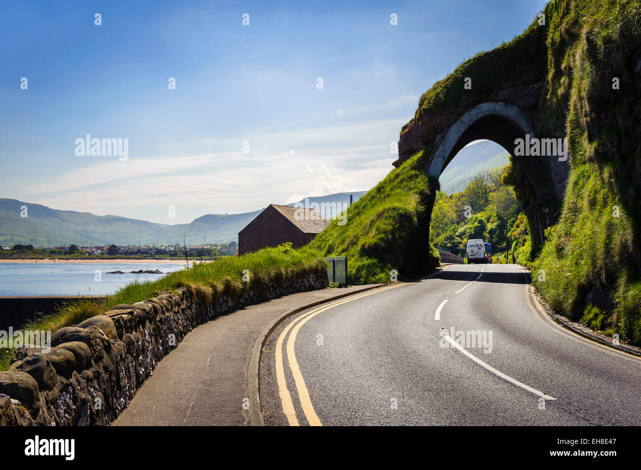 Red Arch, Antrim coast road, near waterfoot, , Glens of Antrim Stock