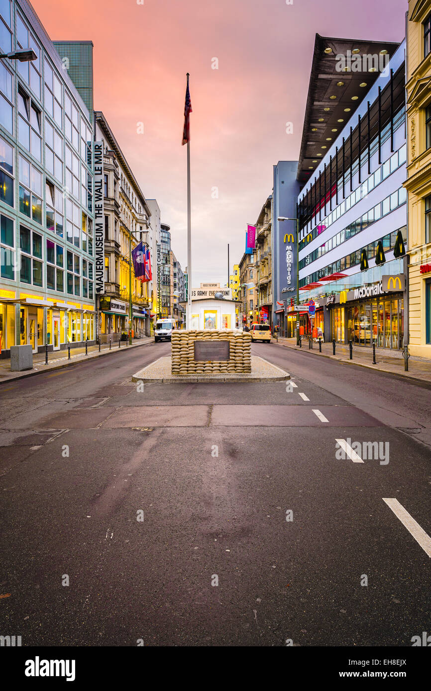 Checkpoint Charlie. The crossing point between East and west Berlin became a symbol of the Cold War. Stock Photo