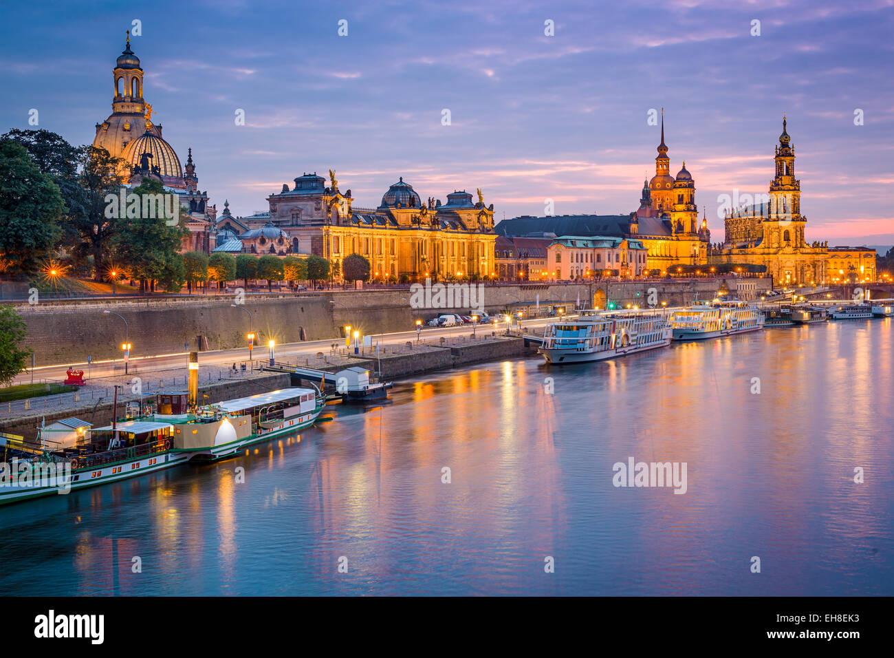 Dresden, Germany old town skyline on the Elbe River. Stock Photo