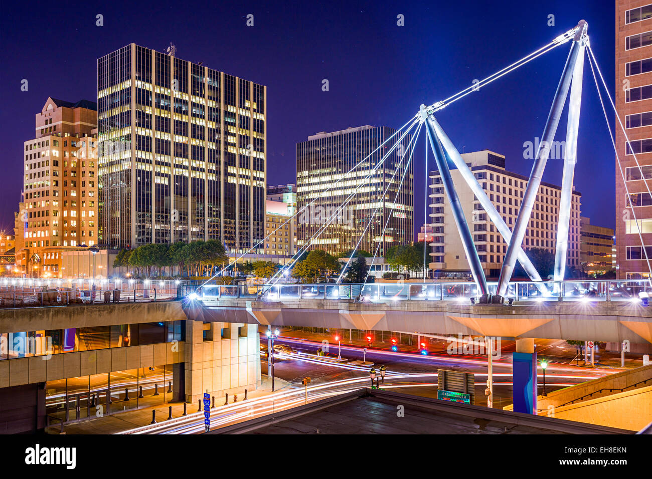 Hartford, Connecticut, USA downtown cityscape at Founders Bridge. Stock Photo