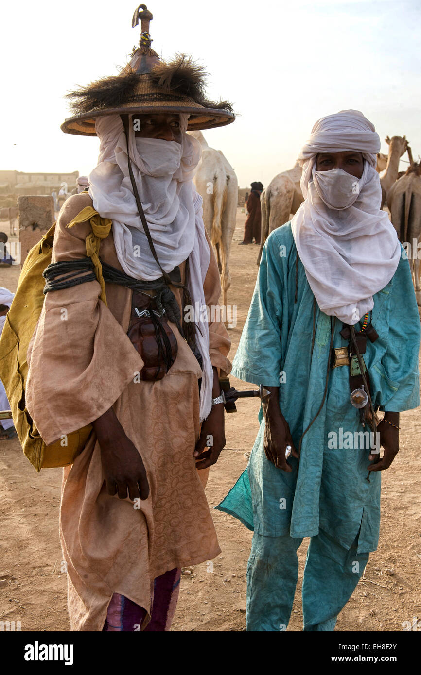 Smiling and happy portraits men, women and children of Tuareg descent Agadez, North Niger, West Africa. Stock Photo