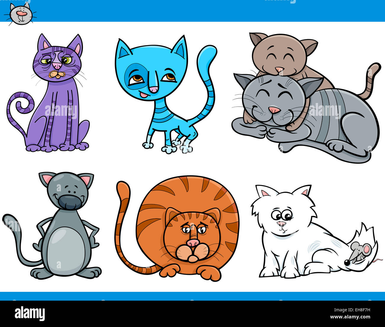 Cartoon Illustration of Funny Cats Set Stock Photo