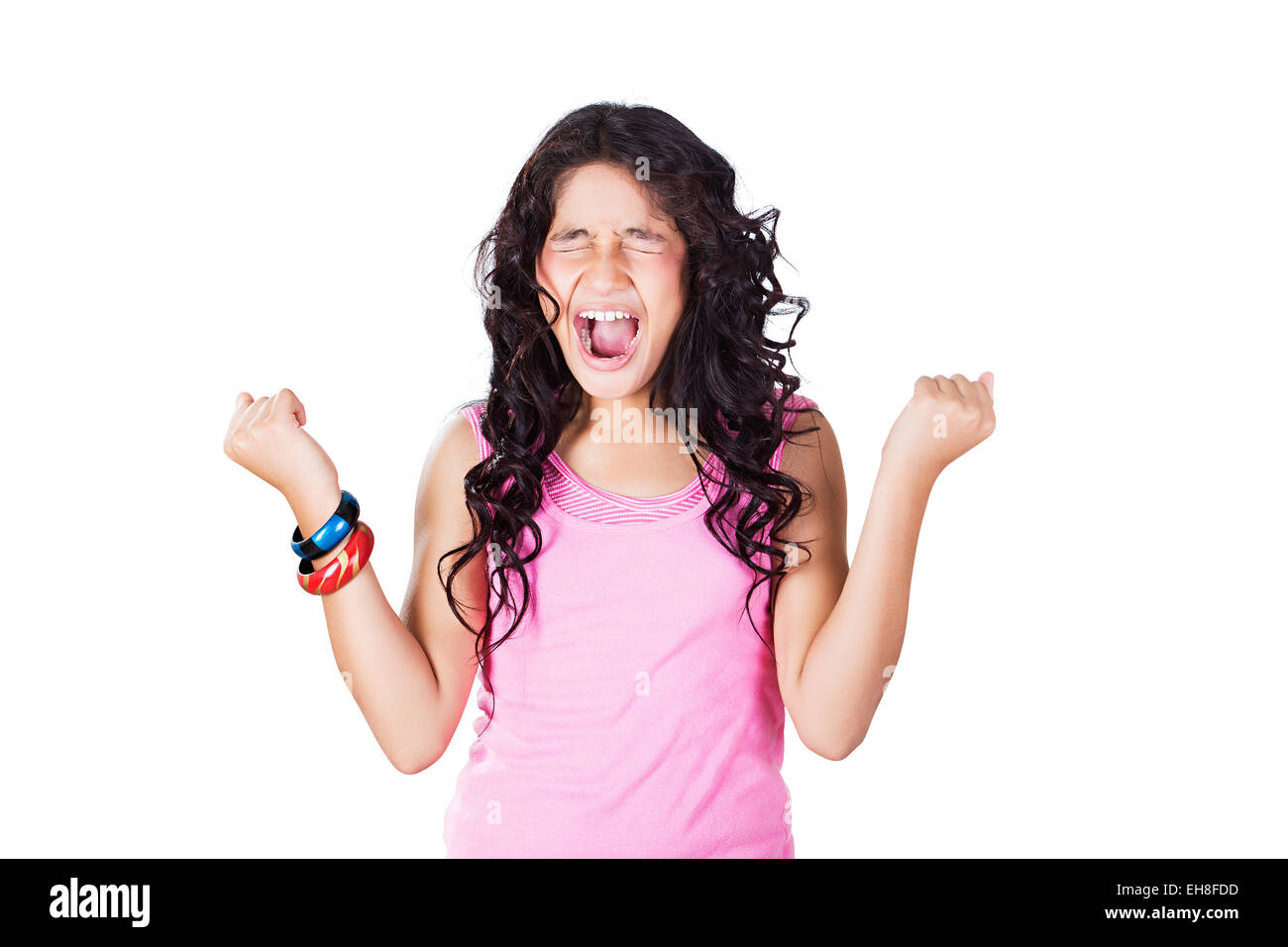 1 indian Young girl Teenager Shouting Stock Photo
