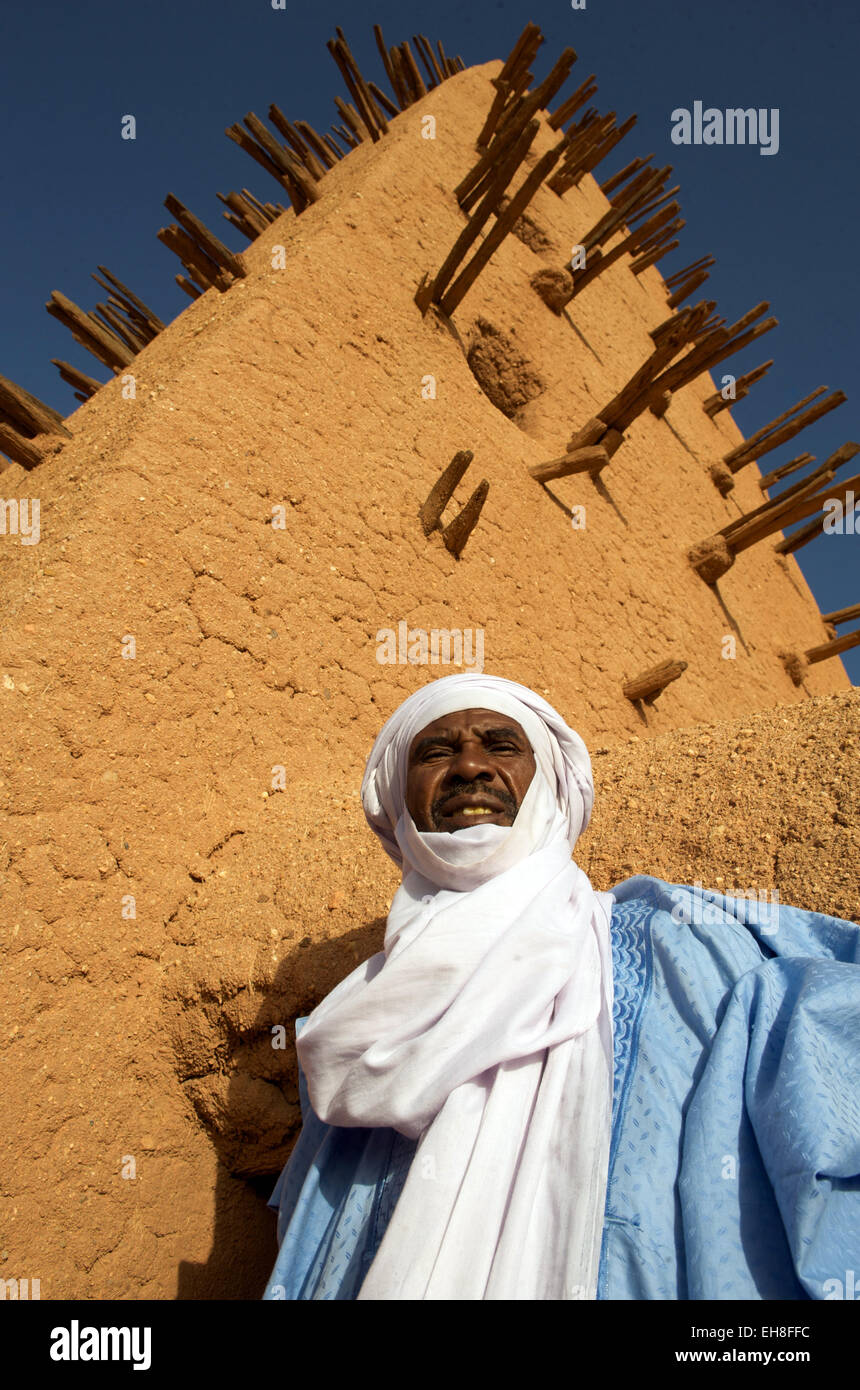 Tuareg, Agadez Mosque in the desert town, Niger, Africa Stock Photo
