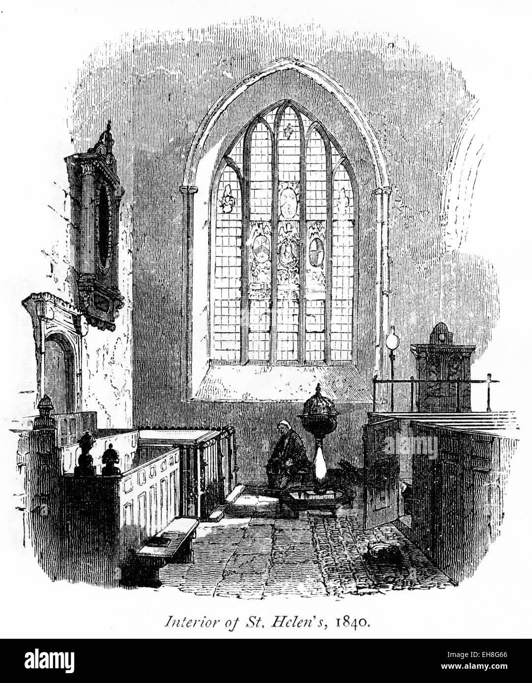 An engraving of the Interior of St. Helen's Church, Bishopsgate in 1840 scanned at high resolution from a book printed in 1867. Stock Photo