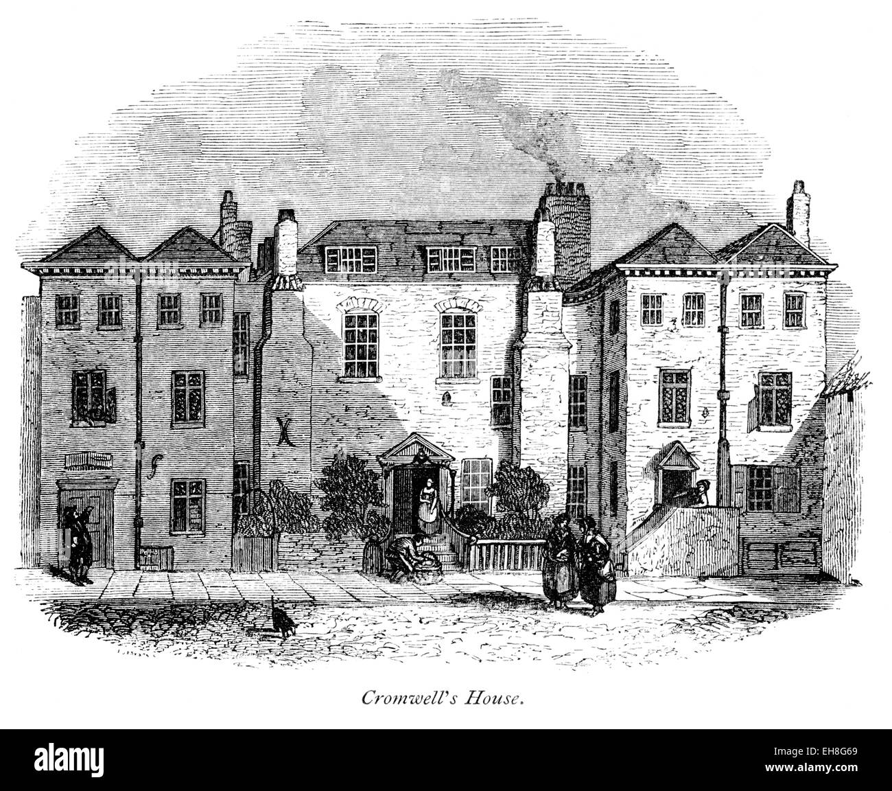 An engraving of Cromwell's House, Clerkenwell scanned at high resolution from a book printed in 1867. Stock Photo