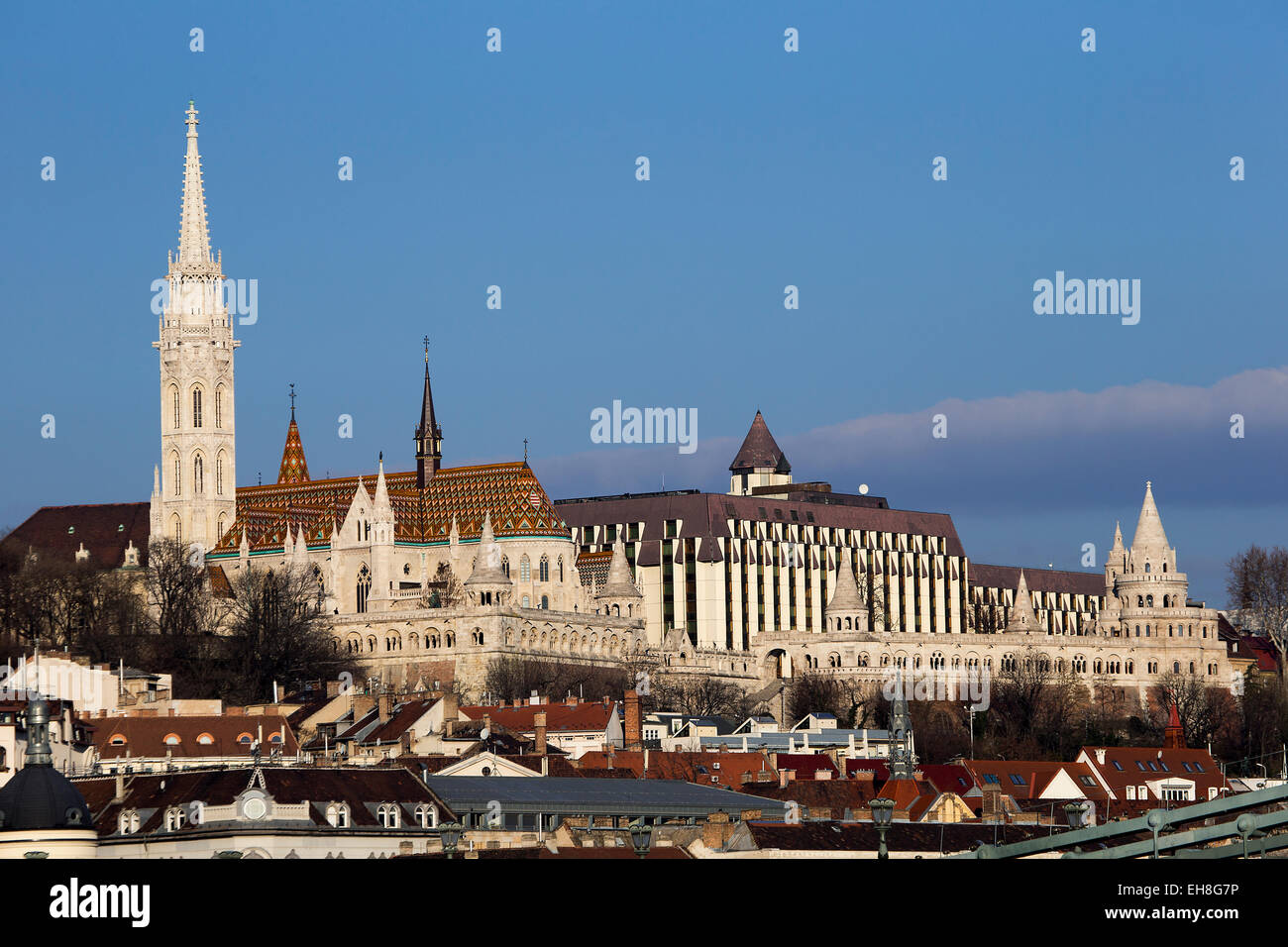 Budapest landscape showing Buda hill with Matthias church and Fisherman's Bastion Stock Photo