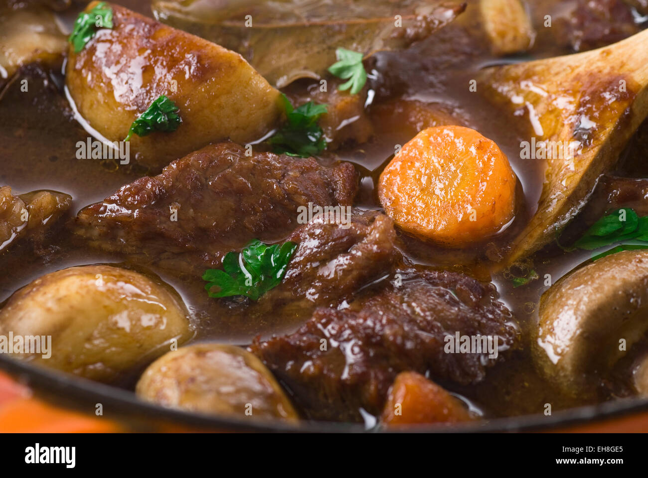 Meat and vegetable casserole in a pot. Stock Photo