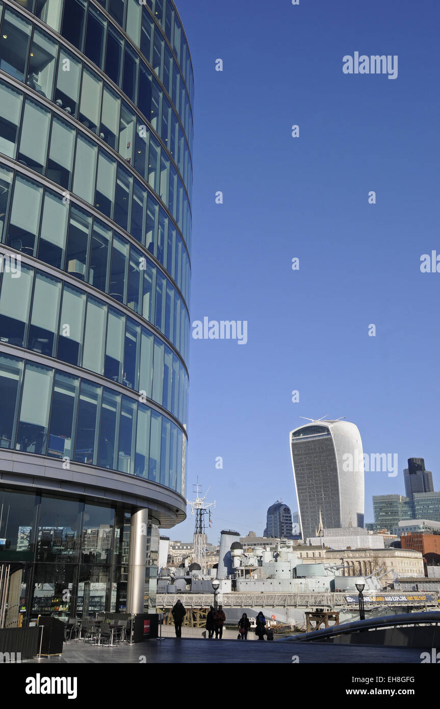 The view over the River Thames to the Modern Skyline of City of London with the Walkie Talkie and Cheesegrater Buildings from Mo Stock Photo