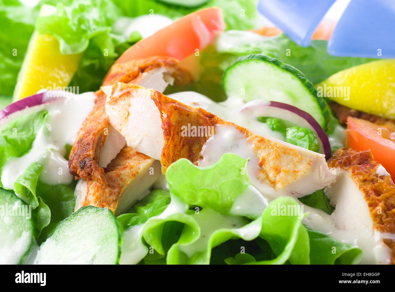 Chicken salad with blue cheese dressing. Stock Photo