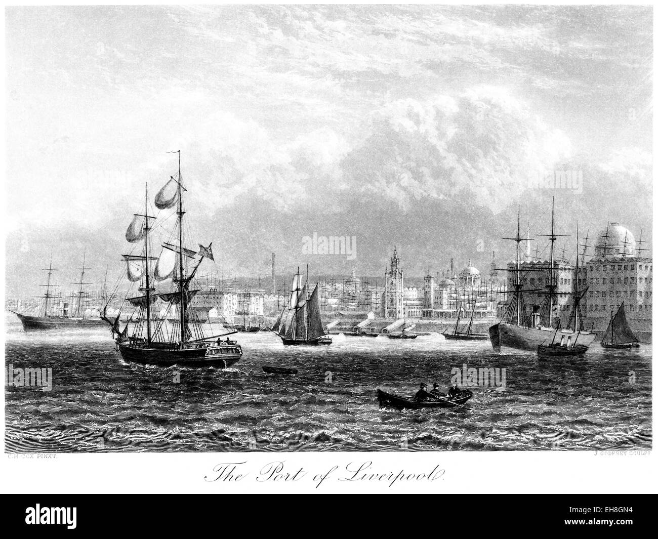 An engraving of The Port of Liverpool UK scanned at high resolution from a book printed in 1880. Stock Photo