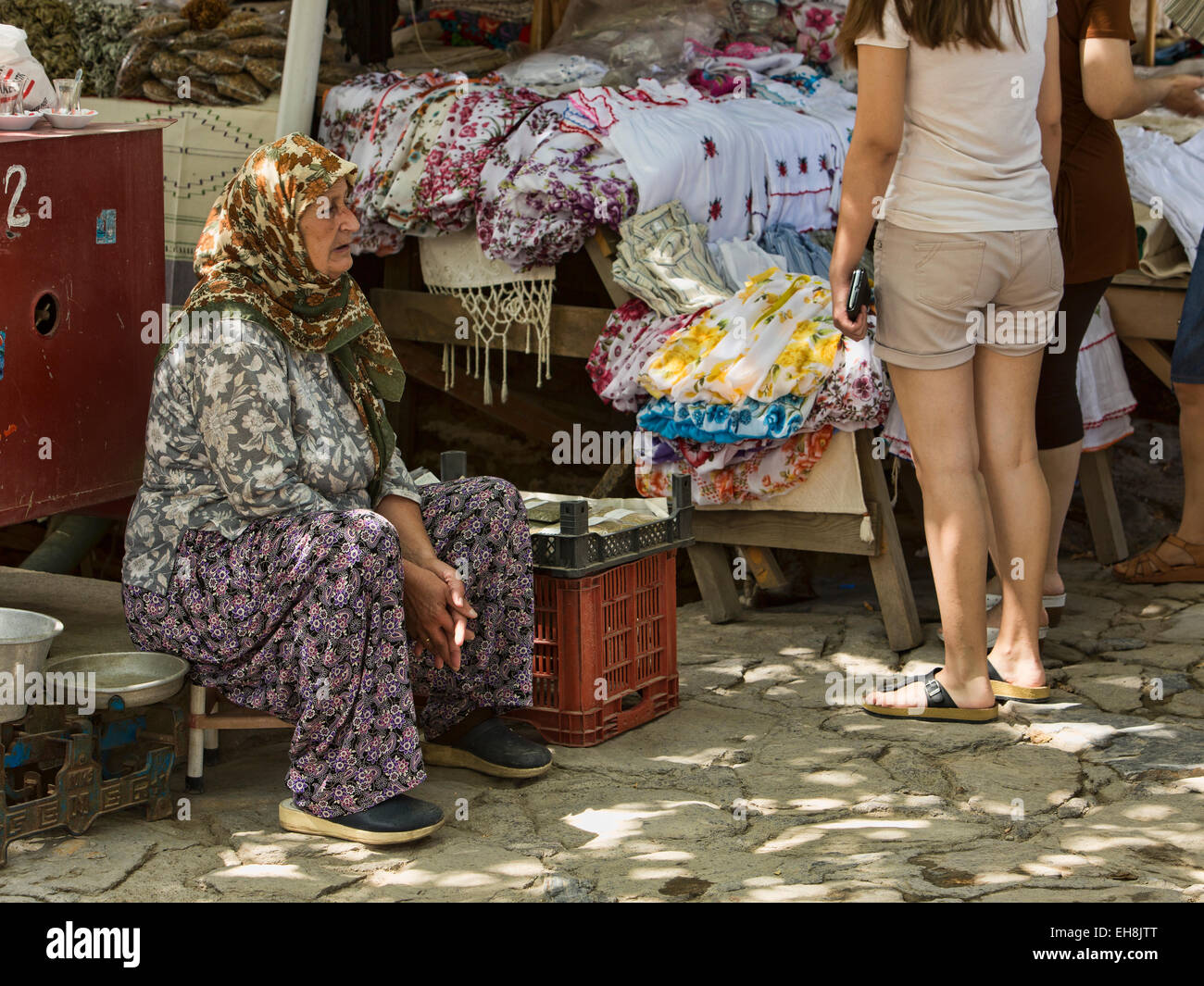 Sirince, Turkey village, old woman market stall Stock Photo