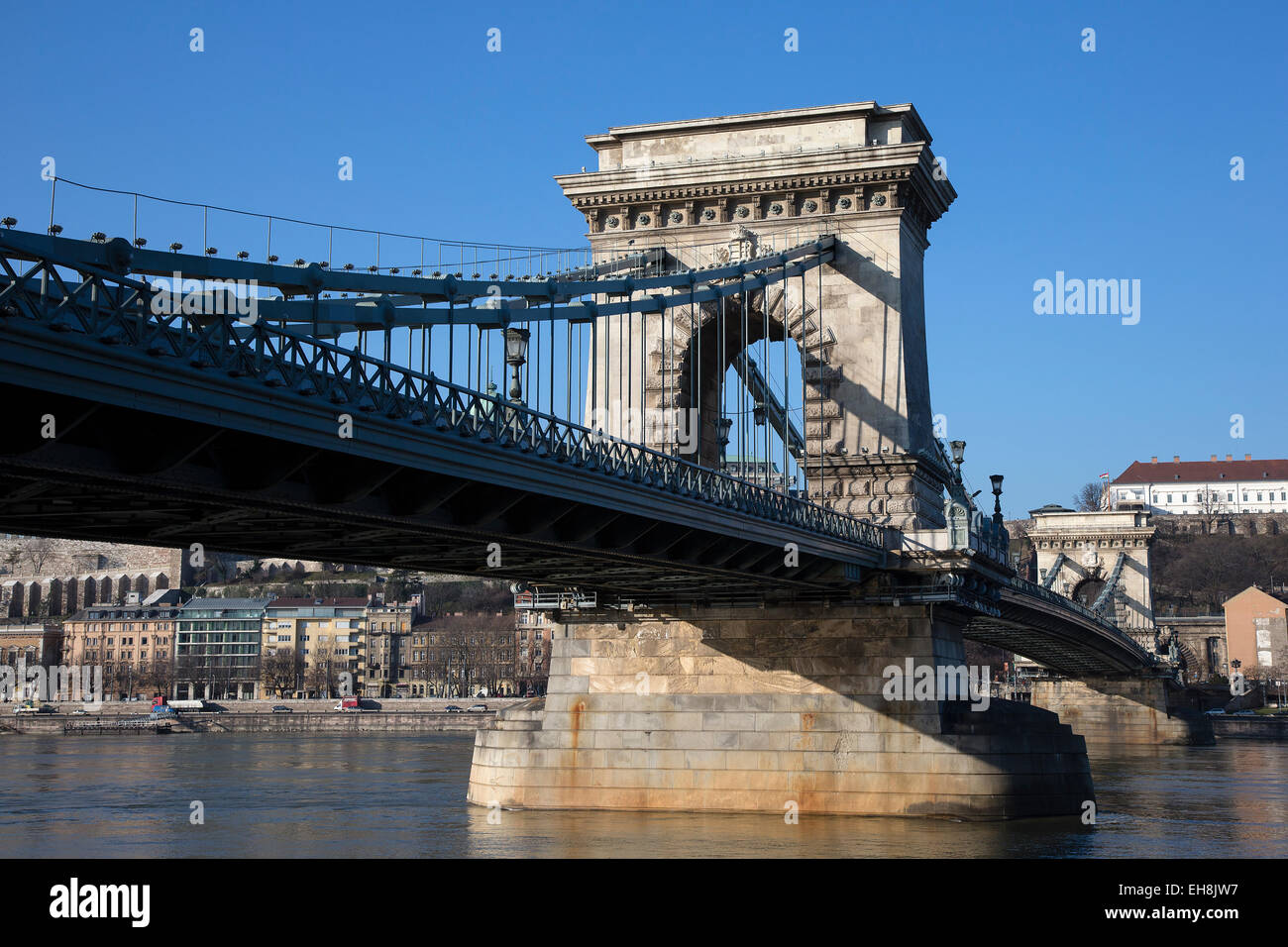 Chain Bridge, Budapest, Hungary, spanning across the river Danube Stock Photo