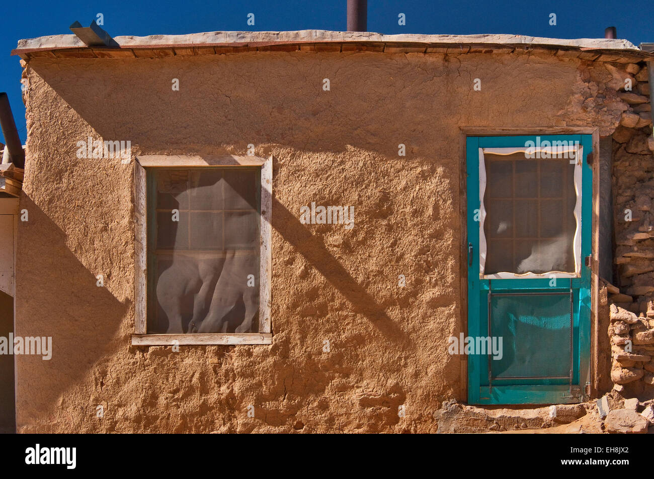 Detail of adobe house in Acoma Pueblo (Sky City), Native American pueblo in Acoma Indian Reservation, New Mexico, USA Stock Photo