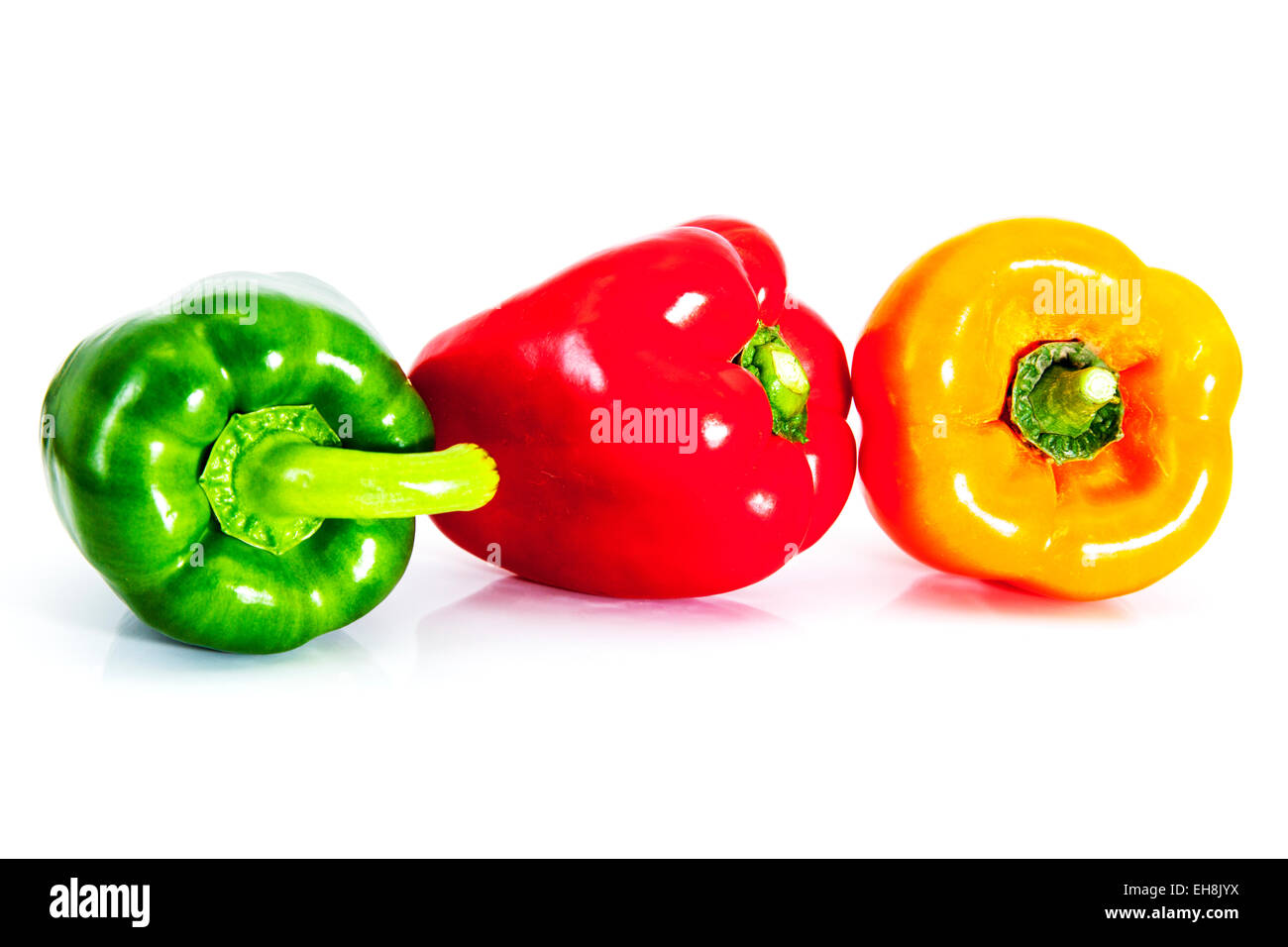 peppers green Red orange pepper whole vegetable food product cutout white background copy space isolated color colorful colours Stock Photo