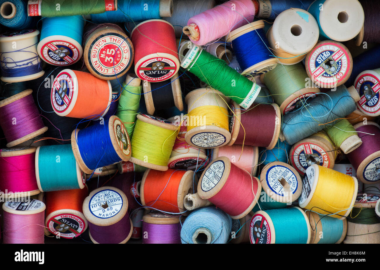 Old colourful cotton reels Stock Photo Alamy