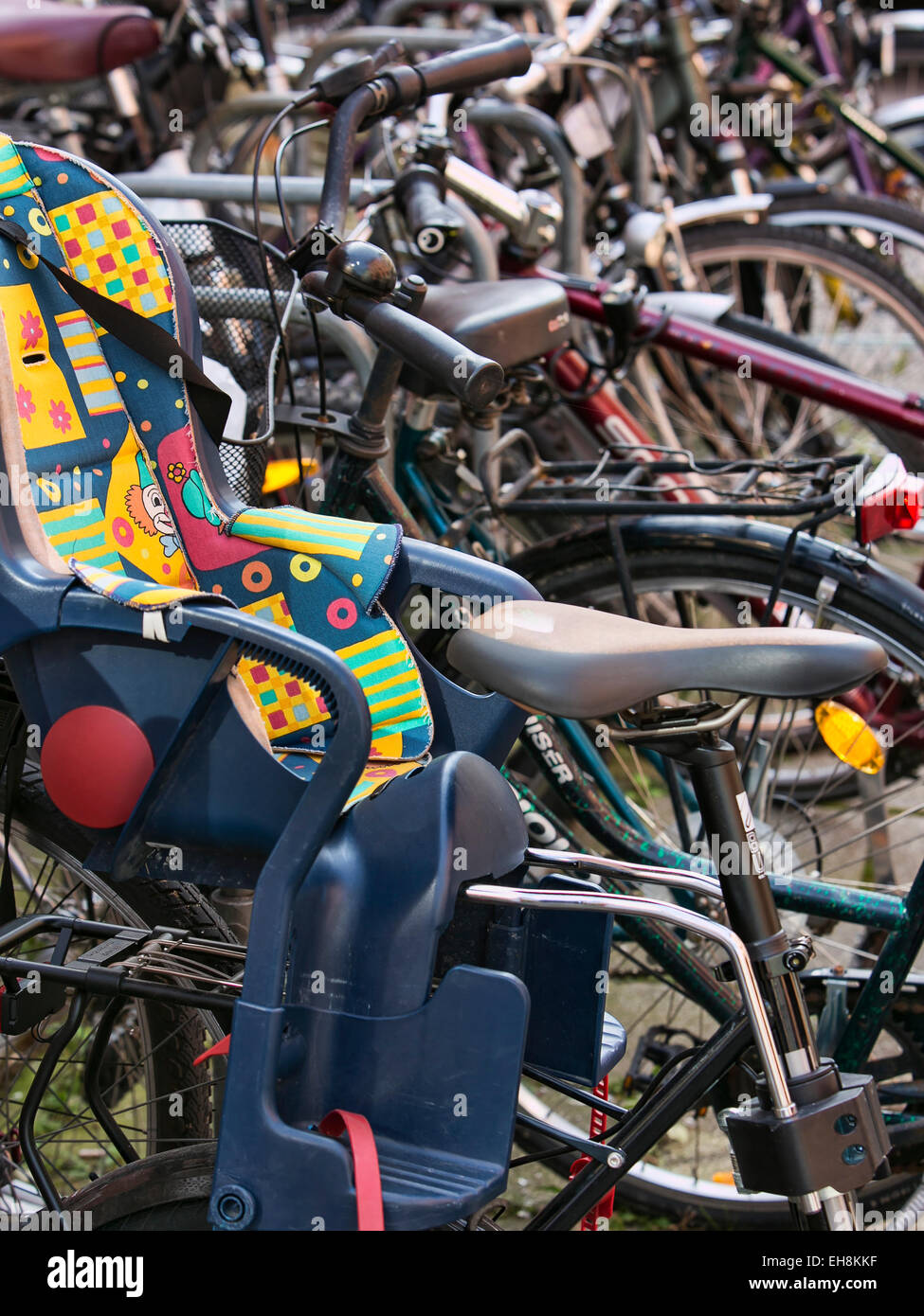 Ulm, Germany child seat bicycle rack many bikes Stock Photo Alamy