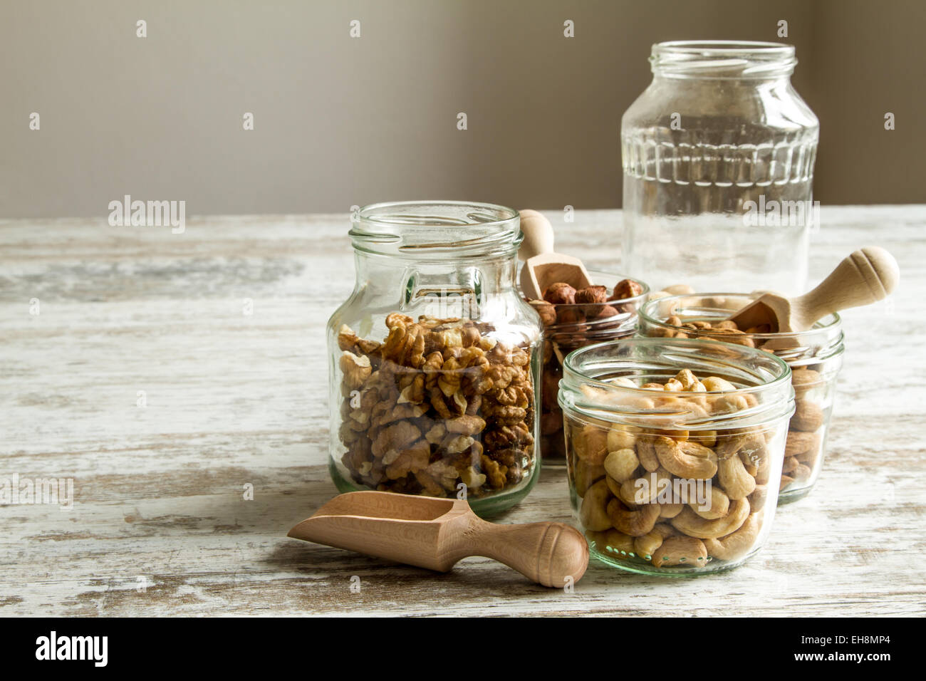 Selection of dried fruits in jars Stock Photo