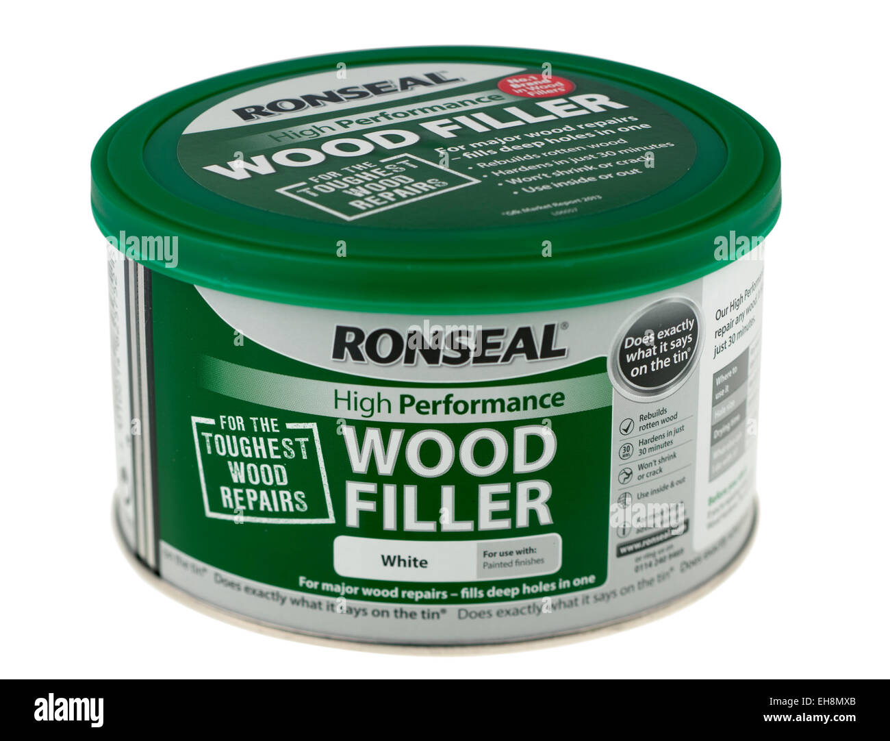 Can of Ronseal high performance white wood filler Stock Photo