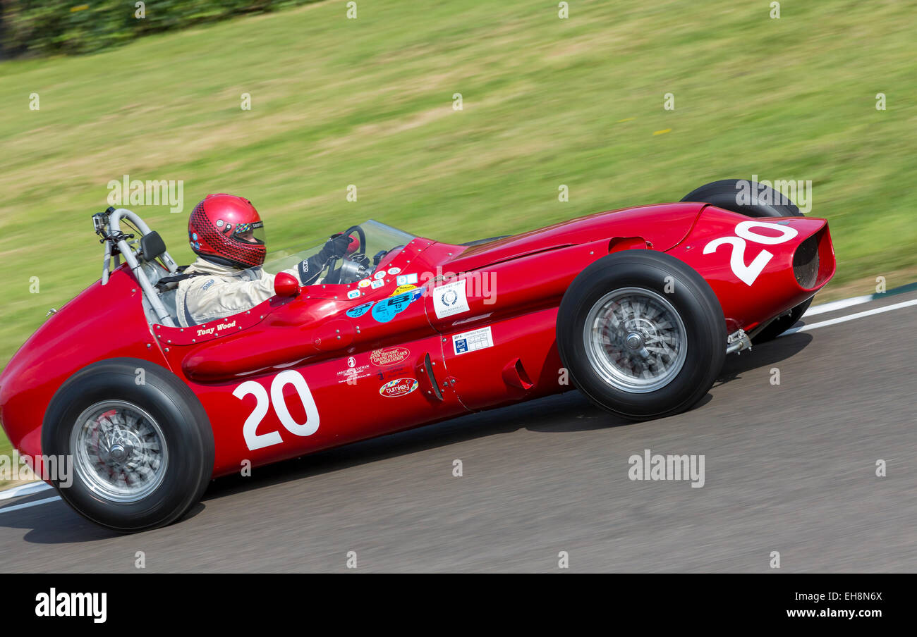 1959 Tecnica Meccanica-Maserati 250F with driver Tony Wood, Richmond Trophy race, 2014 Goodwood Revival, Sussex, UK. Stock Photo