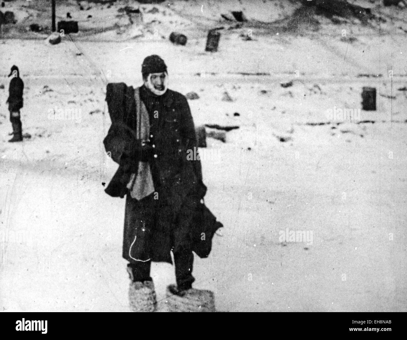 BATTLE OF STALINGRAD  August 1942-February 1943) German prisoner crossing the frozen Volga river. From Soviet film footage Stock Photo